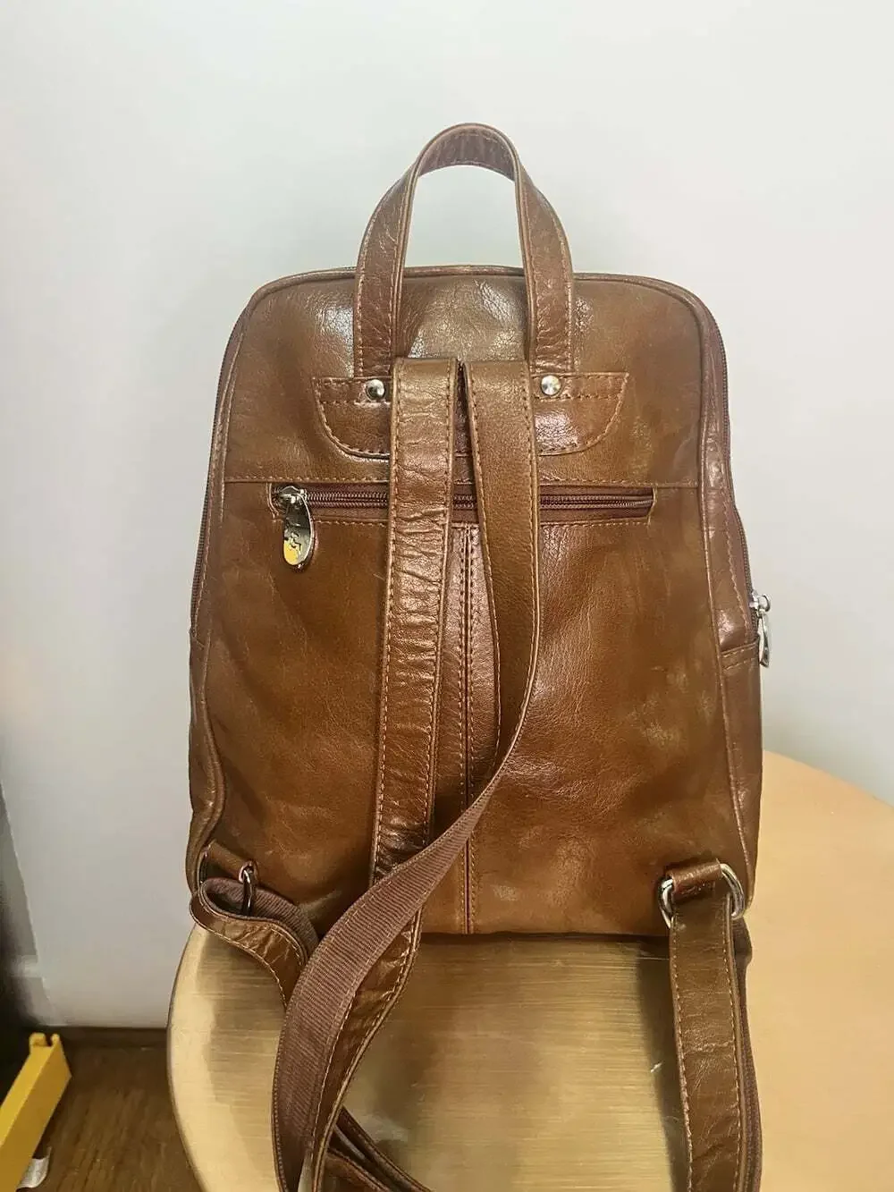 Ashwood Polished Brown Genuine Leather Backpack Cognac Stag Logo Pockets Travel